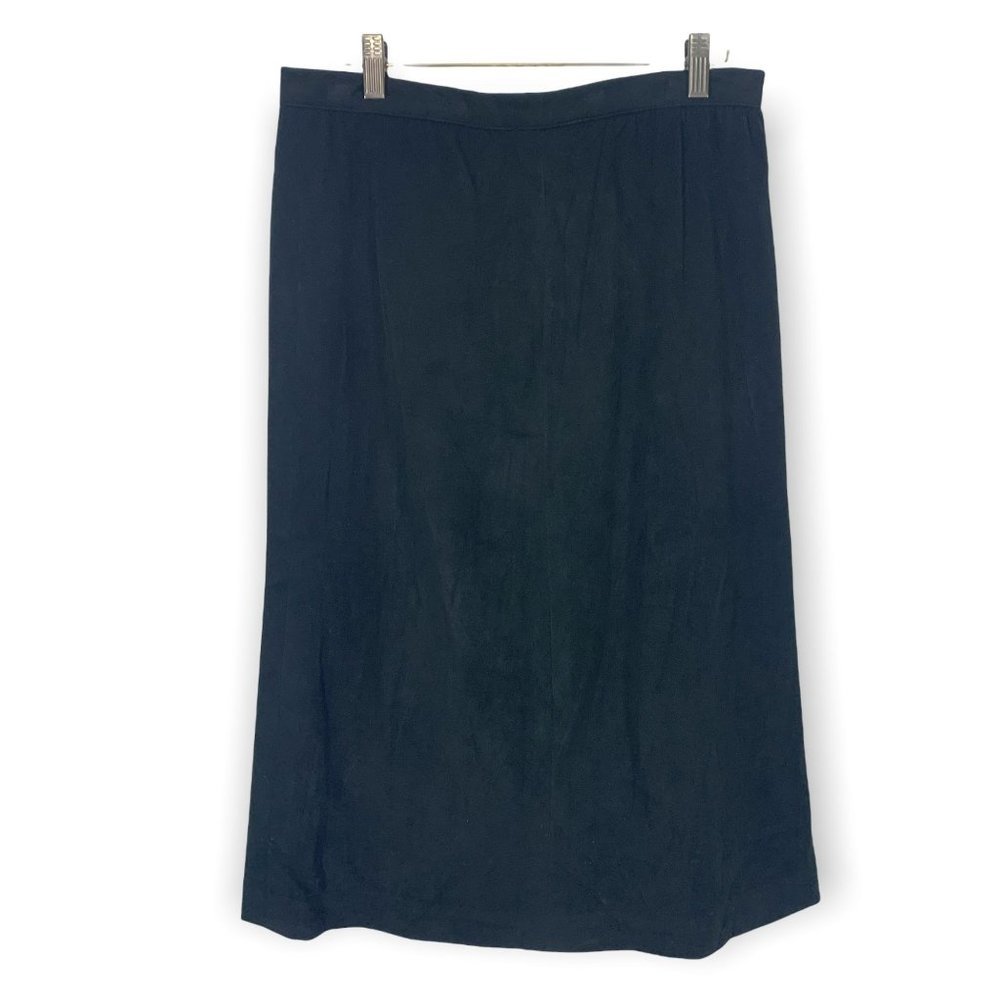 Vintage 90s Black Faux Suede Straight Knee Length Skirt Large